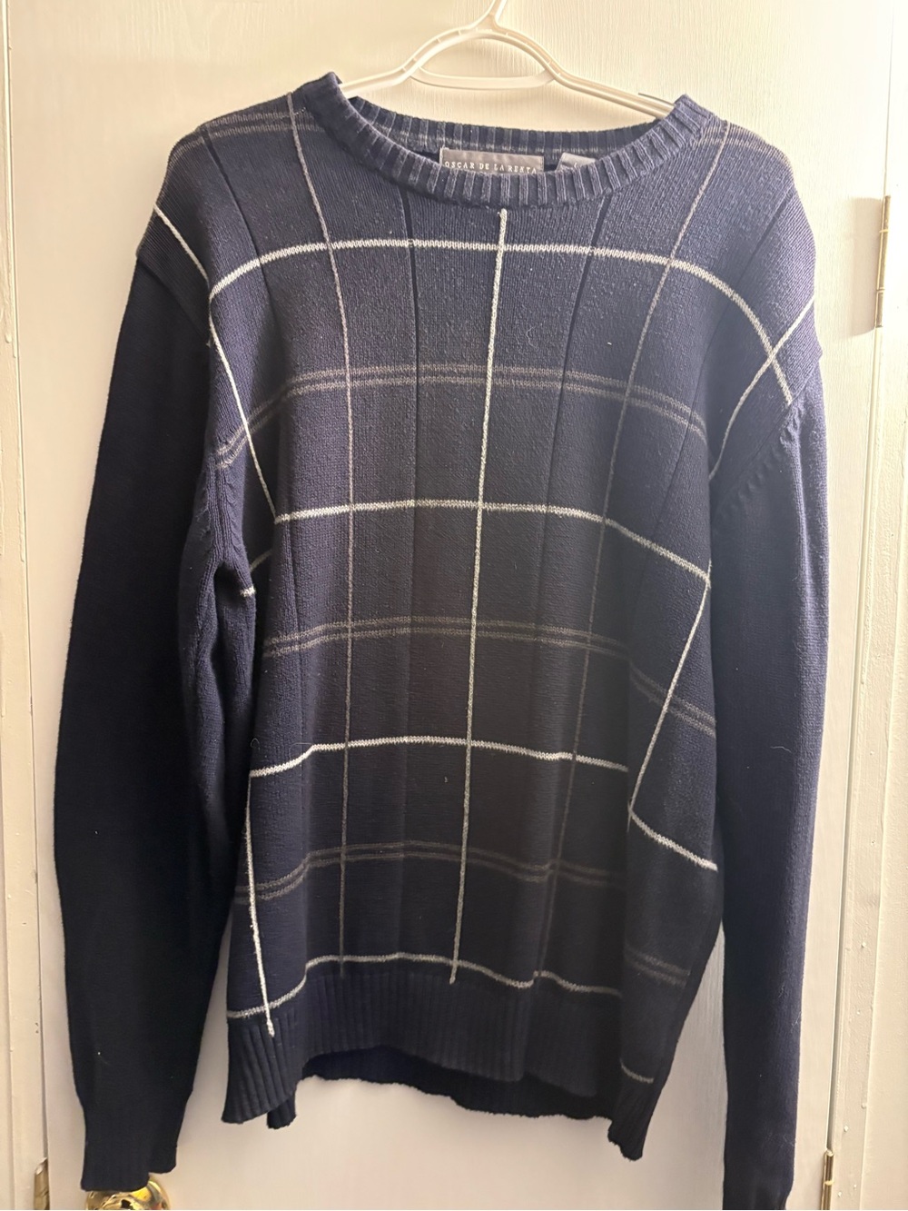 Men's vintage Navy Windowpane Crewneck Sweater